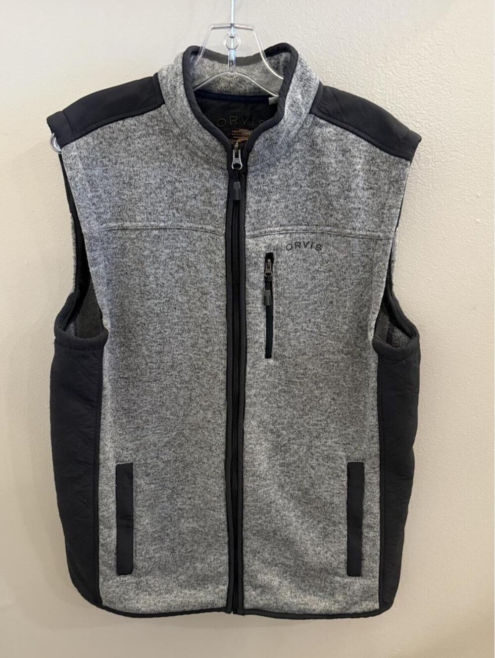 Orvis Vest Mens Size Large Heather Gray Black Fleece Denali Sweater Full Zip